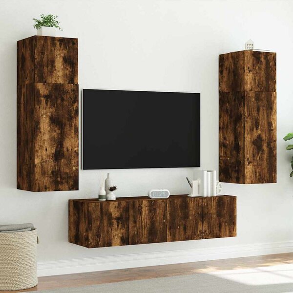 2 db füstös tölgy fali TV-szekrény LED-ekkel 80x35x31 cm
