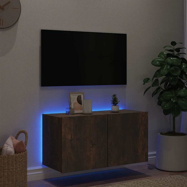 Füstös tölgy színű fali TV-szekrény LED-ekkel 80x35x41 cm