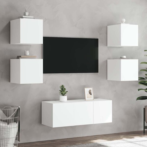 2 db fehér fali TV-szekrény LED-világítással 30,5x35x30 cm