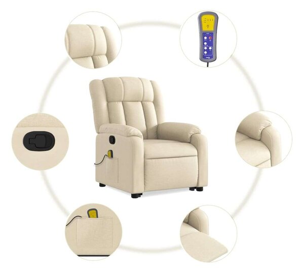 VidaXL Elektromos Felfelé Emelő Fotel - Masszázsfotel - Krémszínű