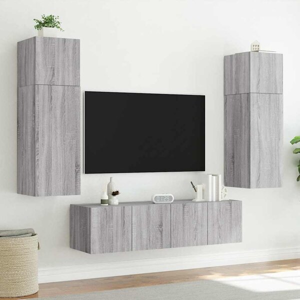 Szürke sonoma színű fali TV-szekrény LED-ekkel 60x35x41 cm