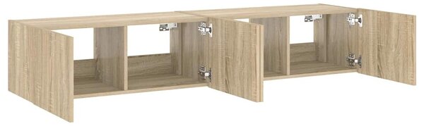 2 db sonoma tölgy színű fali TV-szekrény LED-del 80x35x31 cm