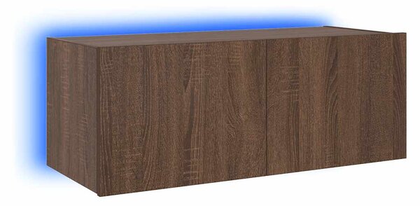 Barna tölgyszínű fali TV-szekrény LED-del 80x35x31 cm