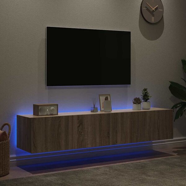 2 db sonoma tölgy színű fali TV-szekrény LED-del 80x35x31 cm
