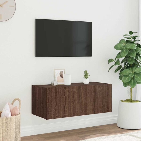 Barna tölgyszínű fali TV-szekrény LED-del 80x35x31 cm