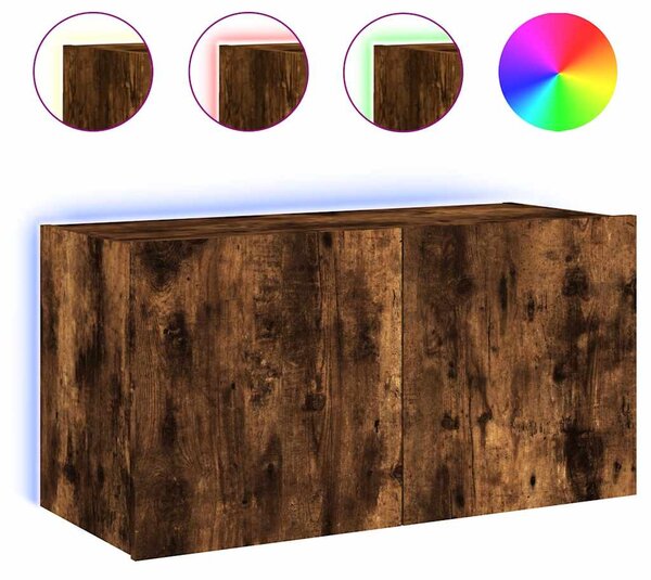Füstös tölgy színű fali TV-szekrény LED-ekkel 80x35x41 cm