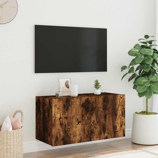 Füstös tölgy színű fali TV-szekrény LED-ekkel 80x35x41 cm