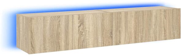 2 db sonoma tölgy színű fali TV-szekrény LED-del 80x35x31 cm