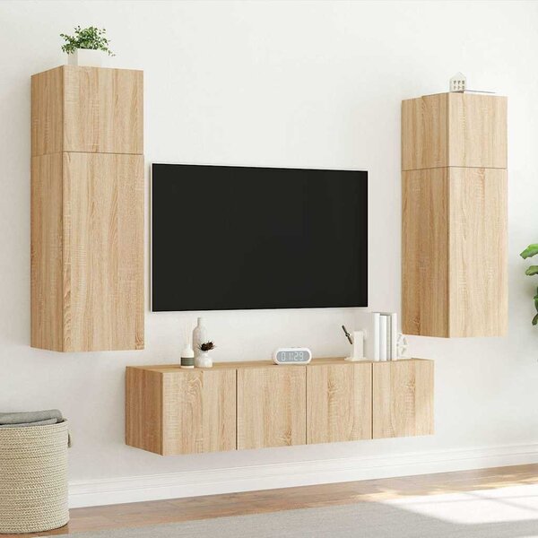 2 db sonoma tölgy színű fali TV-szekrény LED-del 80x35x31 cm
