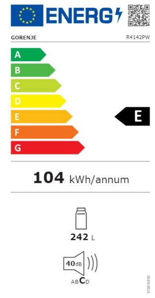 Gorenje R4142PW Egyajtós hűtőszekrény, 242L, M: 143.4, CrispZone, E energiaosztály