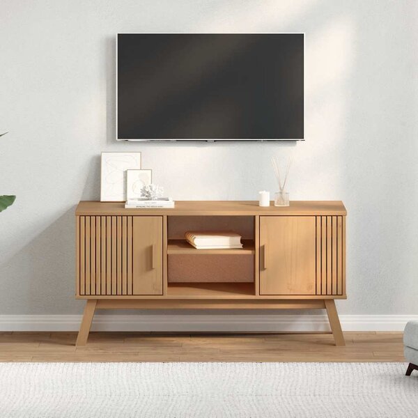 OLDEN barna tömör fenyőfa TV-szekrény 114 x 43 x 57 cm
