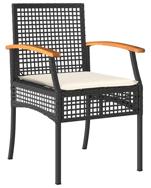3 részes fekete polyrattan és akácfa bisztrószett párnákkal