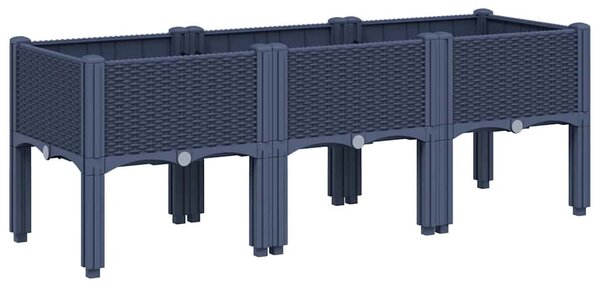 Kékszürke PP rácsos kerti ültetőláda 120 x 40 x 42 cm