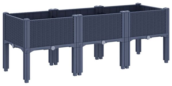 Kékszürke PP rácsos kerti ültetőláda 120 x 40 x 42 cm