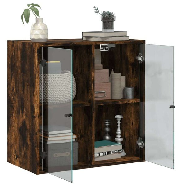 VidaXL füstös tölgyszínű faliszekrény üvegajtókkal 68 x 37 x 68,5 cm