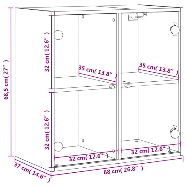 VidaXL füstös tölgyszínű faliszekrény üvegajtókkal 68 x 37 x 68,5 cm