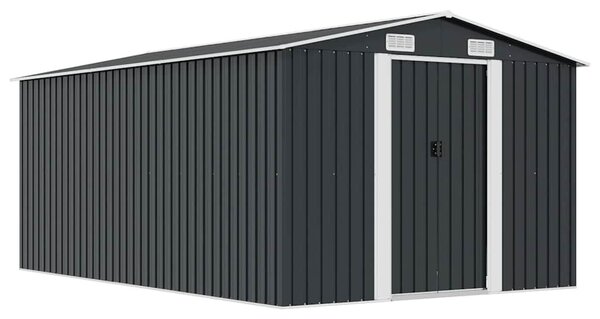 Antracitszürke fém kerti fészer 257 x 392 x 181 cm