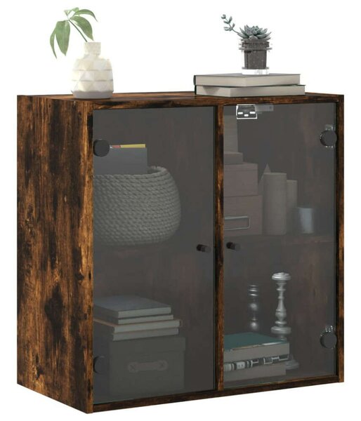 VidaXL füstös tölgyszínű faliszekrény üvegajtókkal 68 x 37 x 68,5 cm