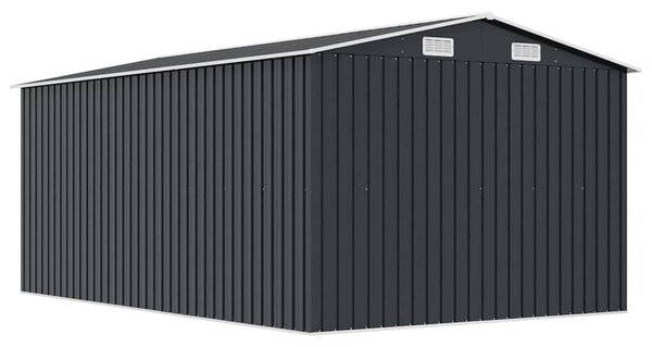 Antracitszürke fém kerti fészer 257 x 392 x 181 cm