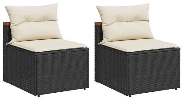 2 db fekete polyrattan karfa nélküli kerti kanapé párnákkal