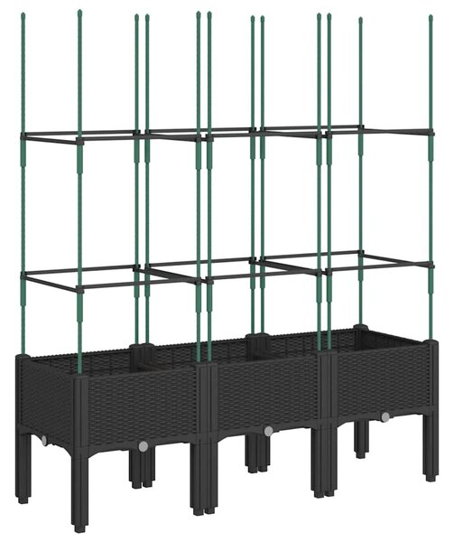 Fekete polipropilén rácsos kerti ültetőláda 120 x 40 x 142,5 cm