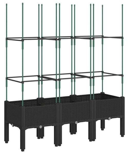 Fekete polipropilén rácsos kerti ültetőláda 120 x 40 x 142,5 cm