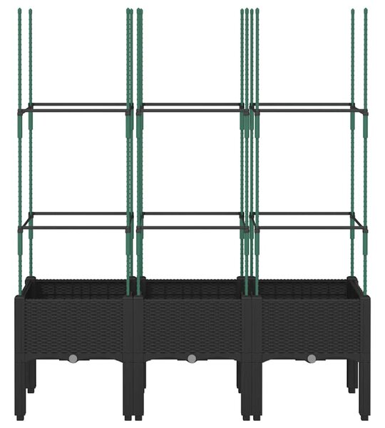 Fekete polipropilén rácsos kerti ültetőláda 120 x 40 x 142,5 cm