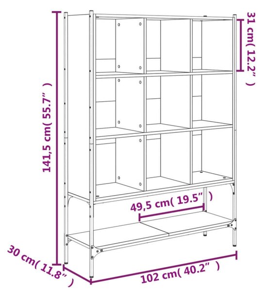 VidaXL Fa Könyvespolc - 10 Rekeszes - 102x30x141,5 cm