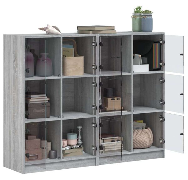 VidaXL 12 Rekeszes Fa Könyvespolc - Sonoma Szürke - 136x37x109 cm