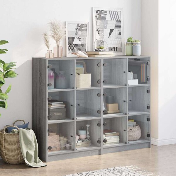 VidaXL 12 Rekeszes Fa Könyvespolc - Sonoma Szürke - 136x37x109 cm