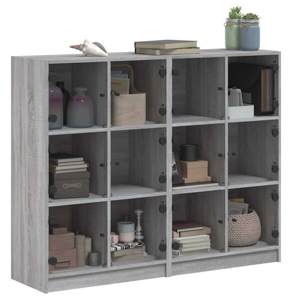 VidaXL 12 Rekeszes Fa Könyvespolc - Sonoma Szürke - 136x37x109 cm