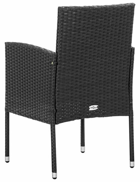 2 db fekete polyrattan kerti szék fekete párnákkal
