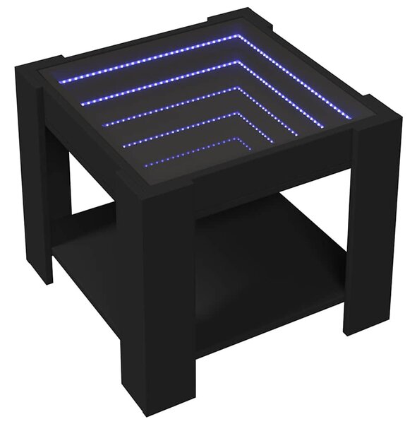 Fekete szerelt fa dohányzóasztal LED-del 53 x 53 x 45 cm