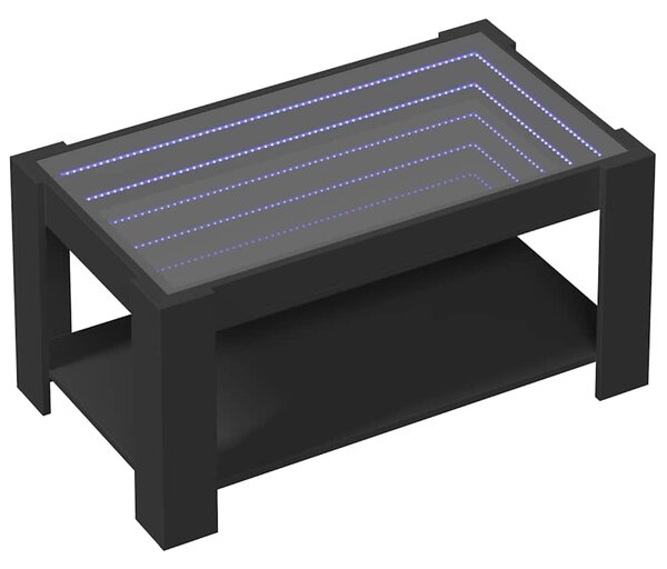 Fekete szerelt fa dohányzóasztal LED-del 93 x 53 x 45 cm