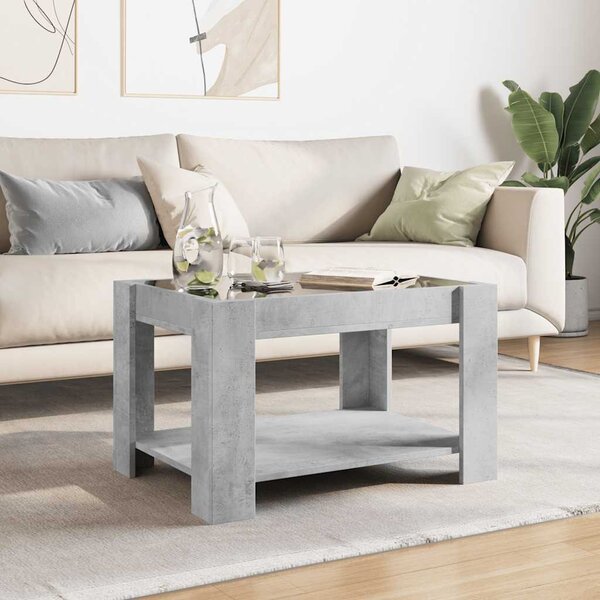 Betonszürke szerelt fa dohányzóasztal LED-del 73 x 53 x 45 cm