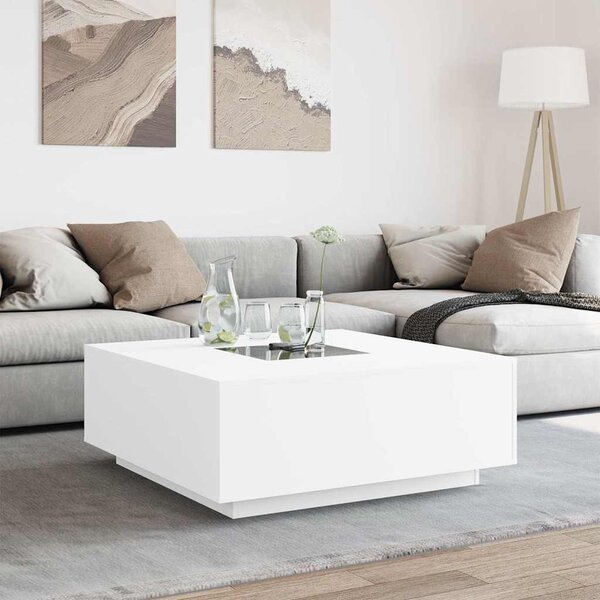 Fehér végtelen hatású LED-es dohányzóasztal 100 x 100 x 40 cm