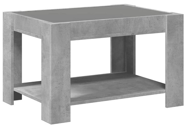 Betonszürke szerelt fa dohányzóasztal LED-del 73 x 53 x 45 cm
