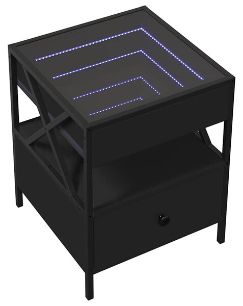 Fekete végtelen hatású LED-es dohányzóasztal 40 x 40 x 51 cm