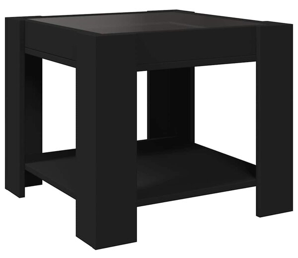 Fekete szerelt fa dohányzóasztal LED-del 53 x 53 x 45 cm