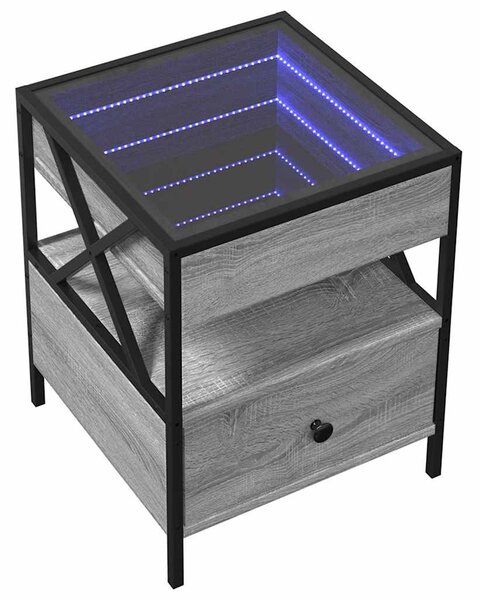 Szürke sonoma végtelen hatású LED-es dohányzóasztal 40x40x51 cm
