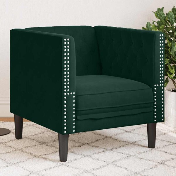 Sötétzöld bársony Chesterfield kanapéfotel