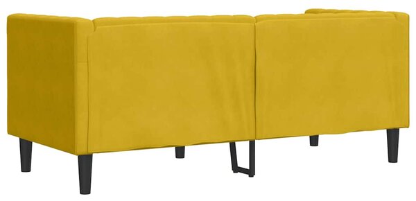 2 személyes sárga bársony Chesterfield kanapé hengerpárnákkal