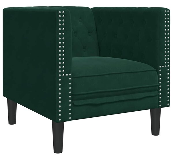 Sötétzöld bársony Chesterfield kanapéfotel