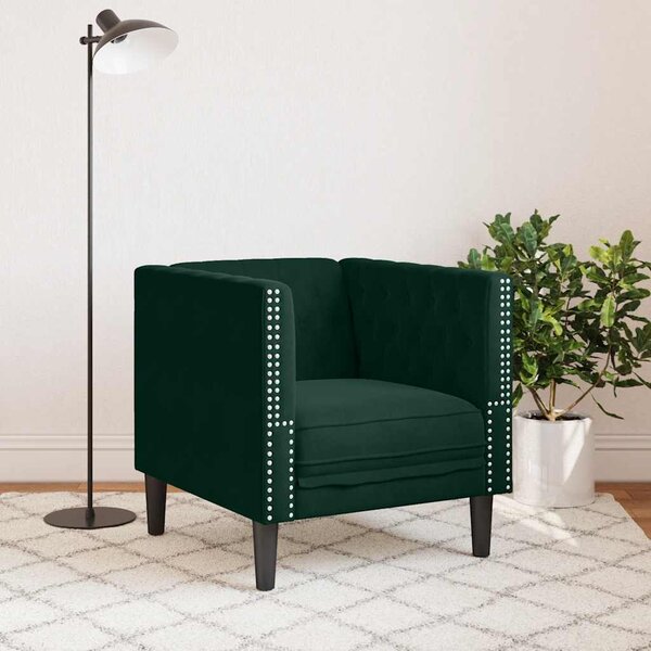 Sötétzöld bársony Chesterfield kanapéfotel