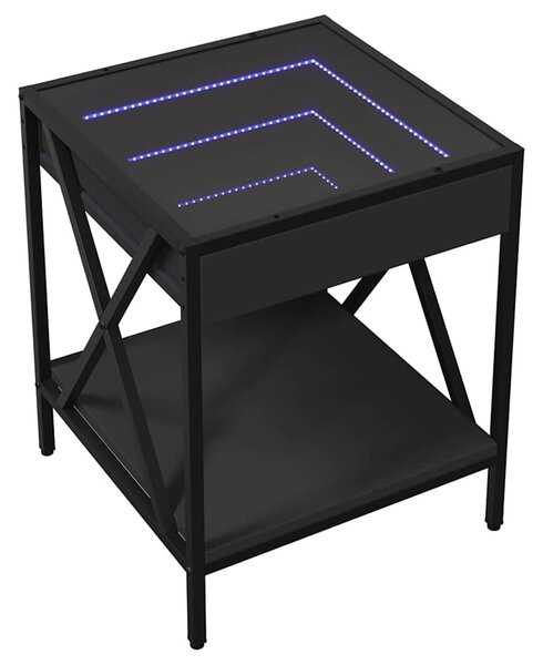 Fekete végtelen hatású LED-es dohányzóasztal 40 x 40 x 49 cm