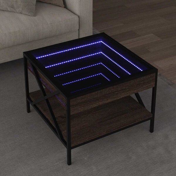 Barna tölgy végtelen hatású LED-es dohányzóasztal 50x50x38 cm