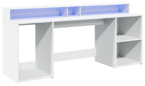 Fehér szerelt fa íróasztal LED-világítással 200 x 55 x 91 cm
