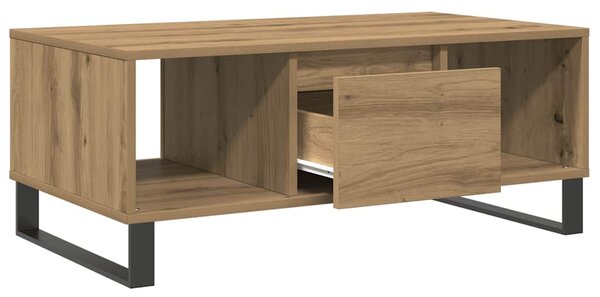 Kézműves tölgy színű szerelt fa dohányzóasztal 90x50x36,5 cm