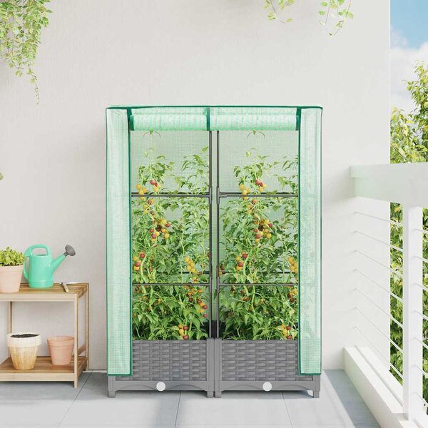 Rattan megjelenésű magaságyás melegháztakaróval 80x40x123 cm