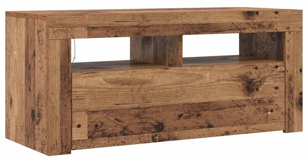 Antik fa színű szerelt fa TV-szekrény LED-ekkel 90x35x40 cm